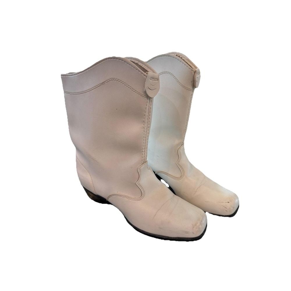 Vintage White Western /Majorette Go-go Mid-Calf Leather Boots for Women USA - Picture 1 of 7